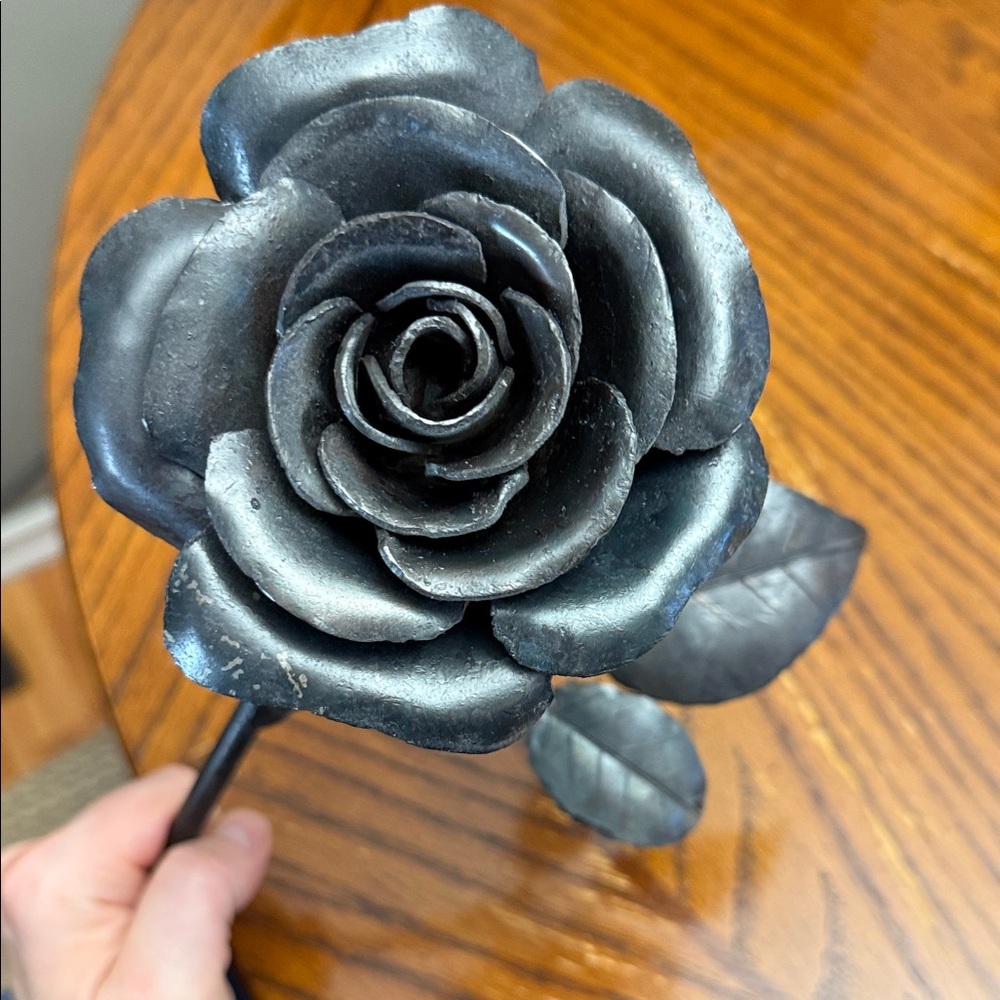 Welded Black Metal Steel Rose Hand-Forged Sculpture Blacksmith Metalwork - Picture 14 of 15
